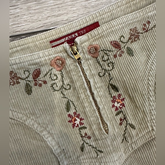 Zara Trafaluc Cotton Western Cowgirl Corduroy Embroidered Tan Skirt Y2K SZ 8 - Picture 2 of 5